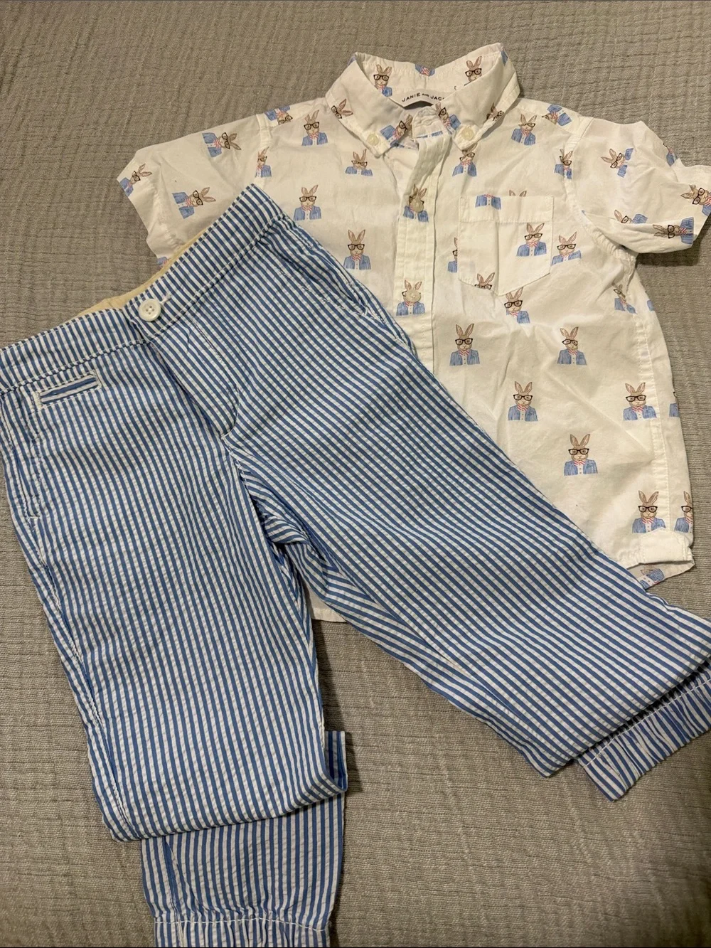 Janie & Jack Bunny Shirt and Gap Kids Seersucker Pants 3T